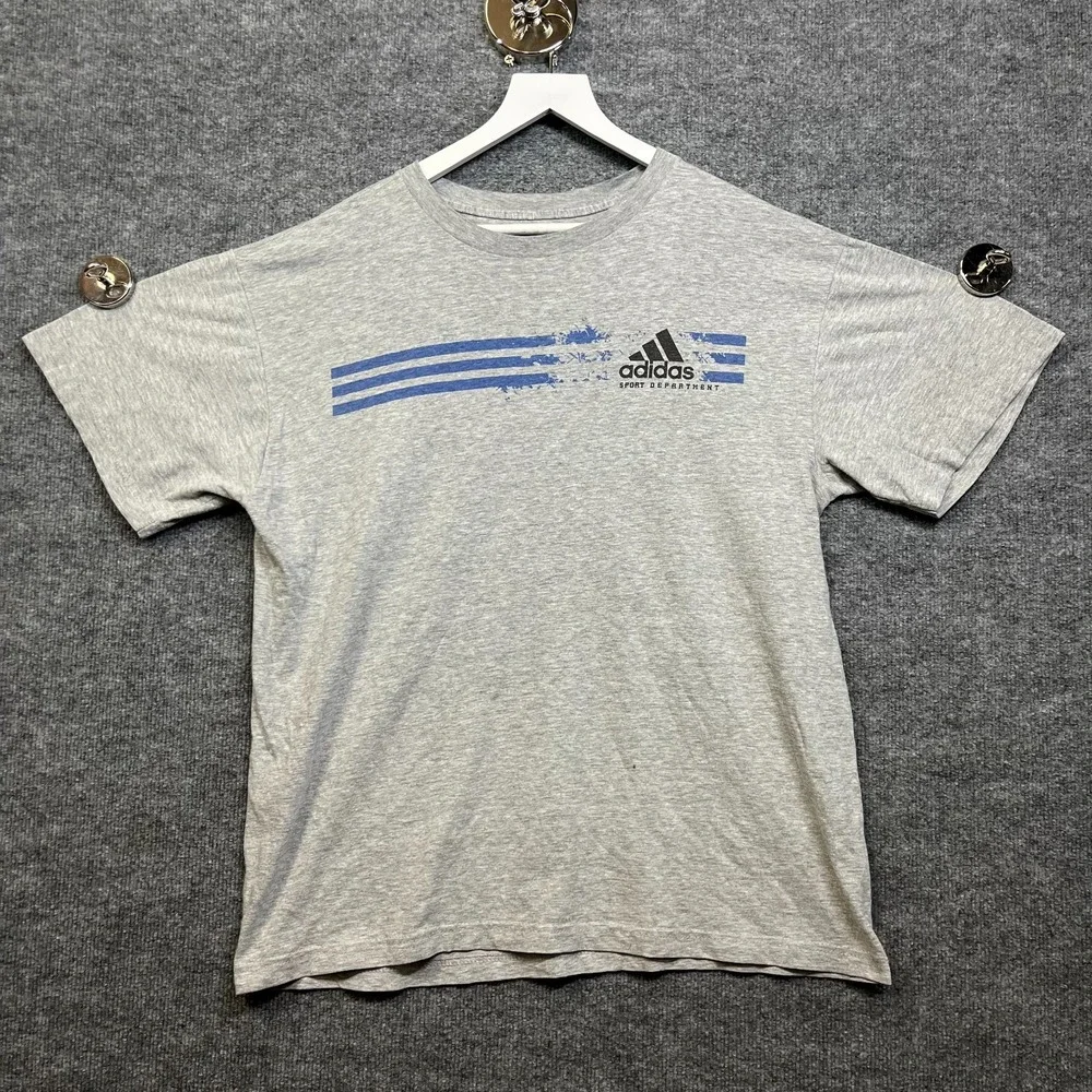 Adidas T-Shirt Men's Gray Graphic Logo Crewneck Short Sleeve Classic - Large